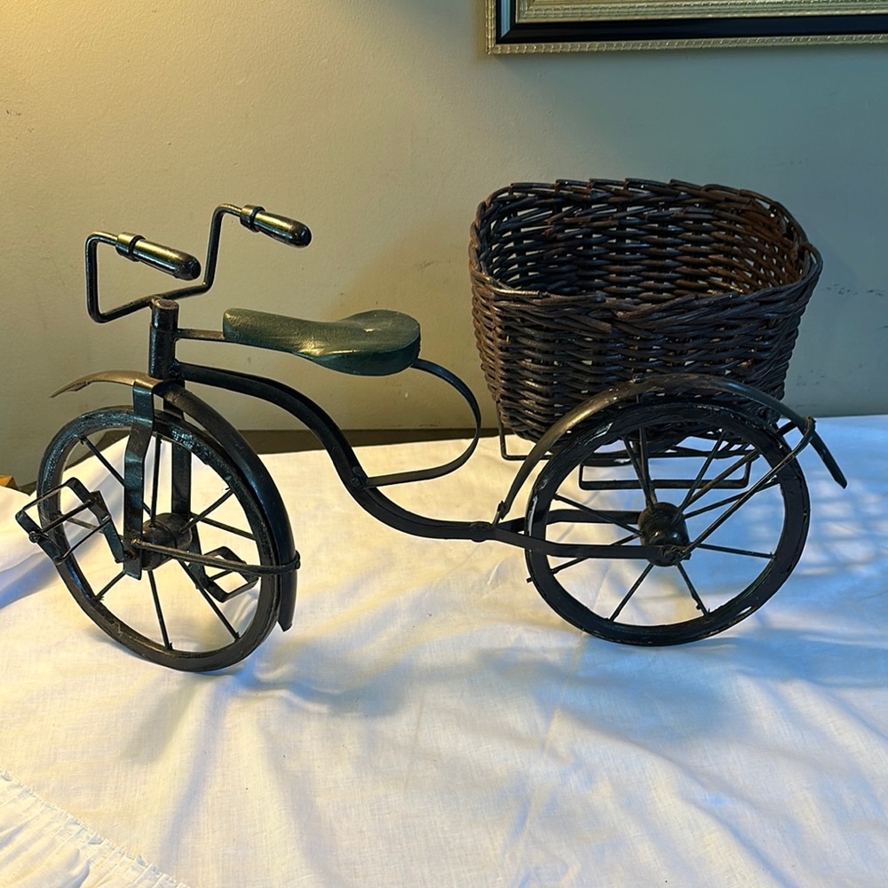 Vintage Black Metal Tricycle with Basket